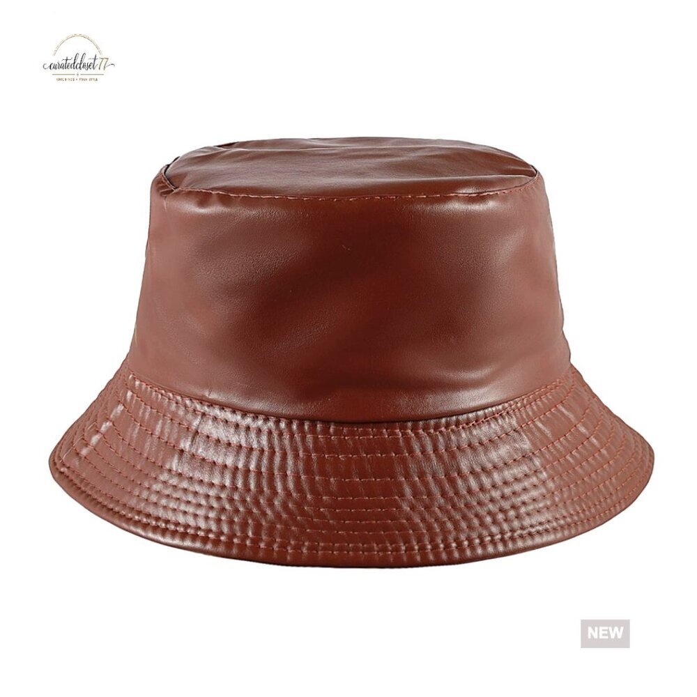 Reversible PU Leather Bucket Hat Adjustable Unisex Fisherman Cap
